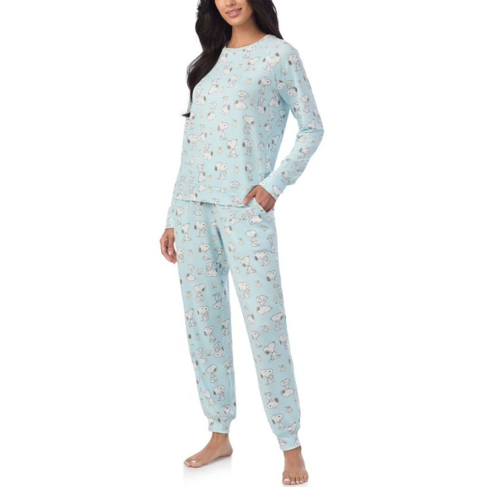 NEW Blue Sz Large SNOOPY WOODSTOCK Stretchy 2 Pc Comfy Pajama Lounge Set PEANUTS